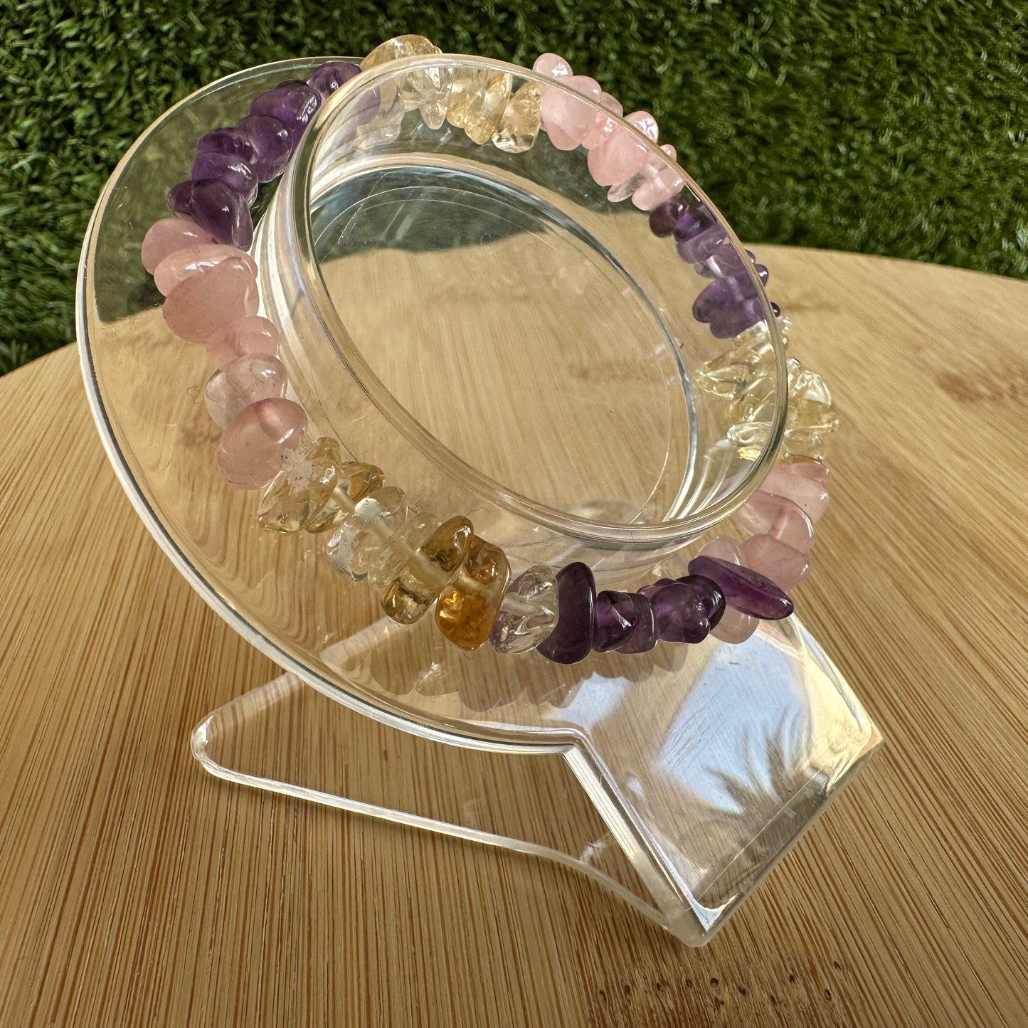 Trio of Radiance: Rose Quartz, Amethyst & Citrine Chip Bracelet