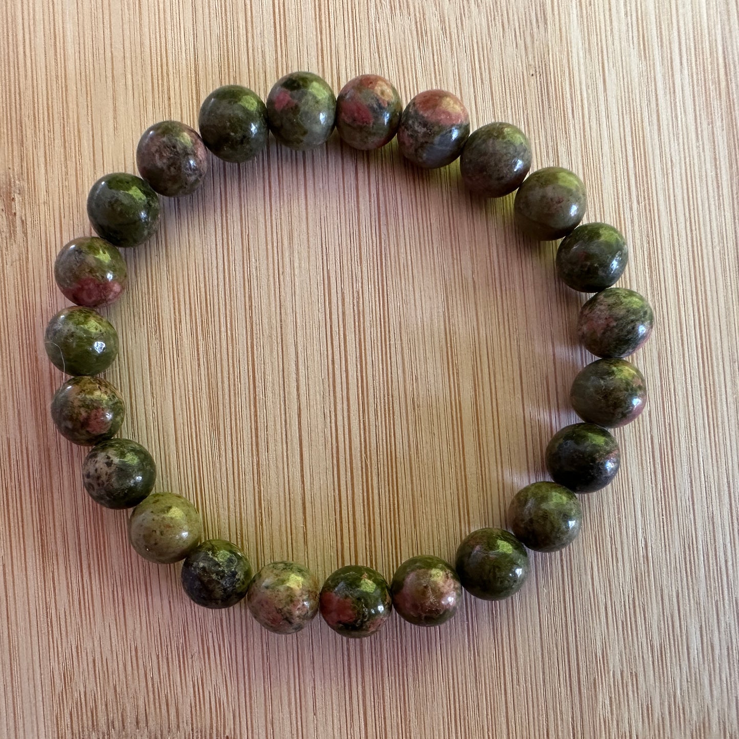 Unakite Harmony Bead Bracelet with Affirmation