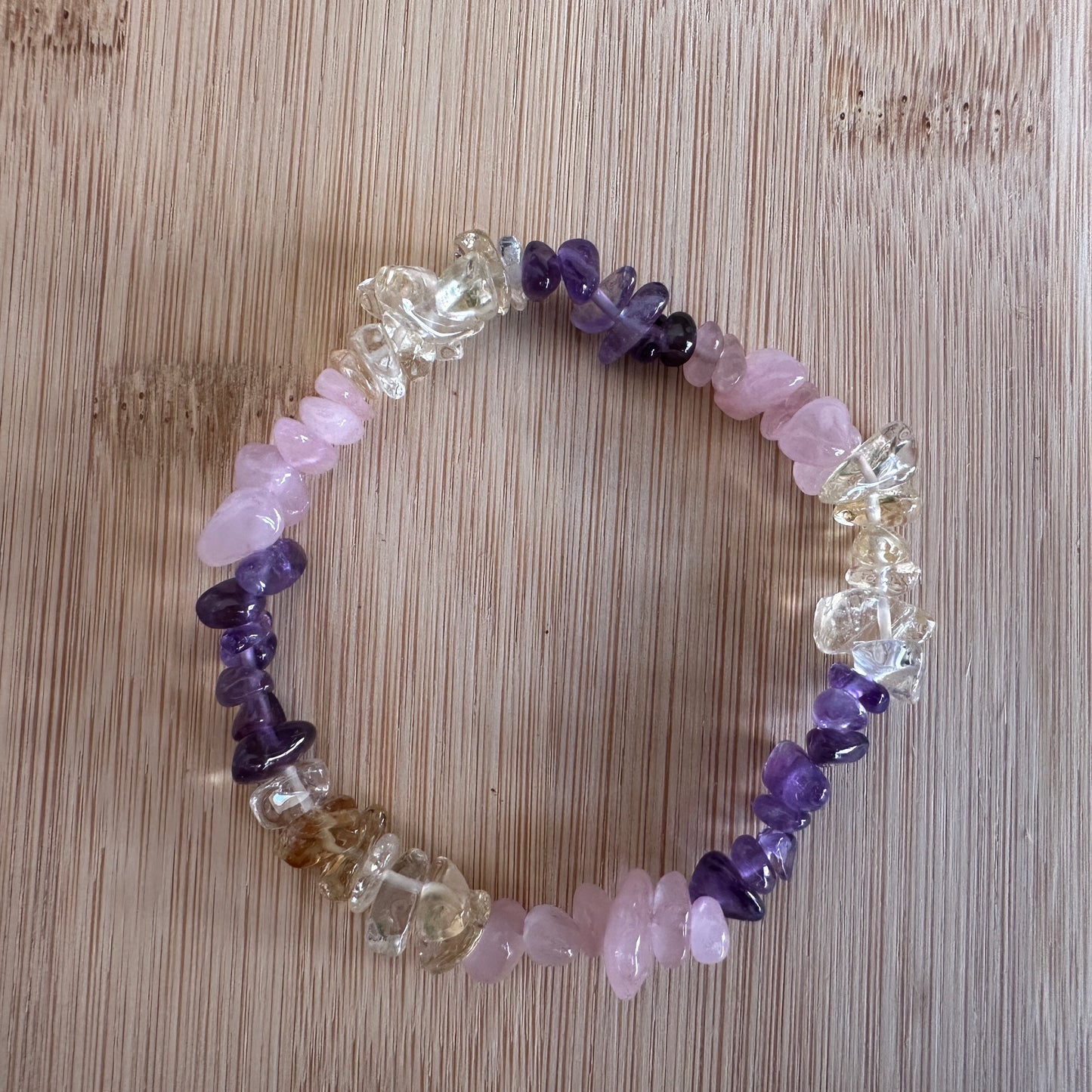 Trio of Radiance: Rose Quartz, Amethyst & Citrine Chip Bracelet