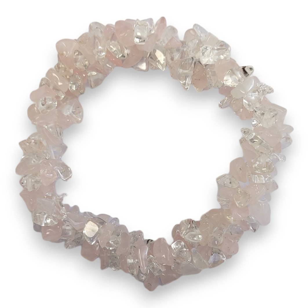 Rose Quartz, Clear Quartz Chip Bracelet (Reiki charged)