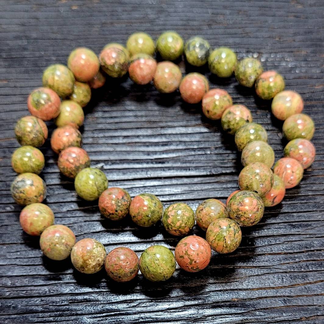 Unakite 8mm Round Bead Bracelet (Reiki charged)